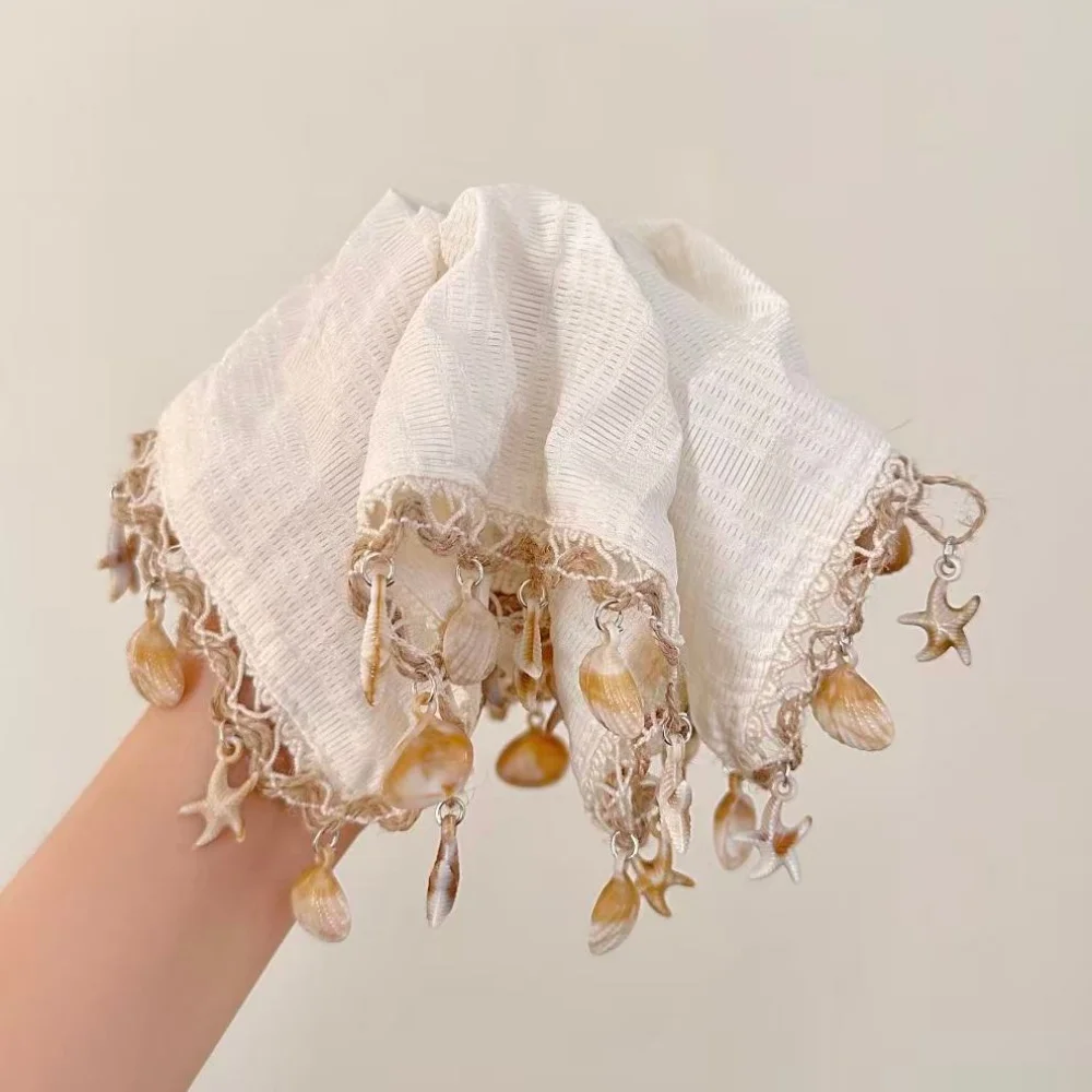 starfish shells square scarf headband fairy vacation style fringe niche design Bohemian hair Summer Seaside Decoration accessory view 3