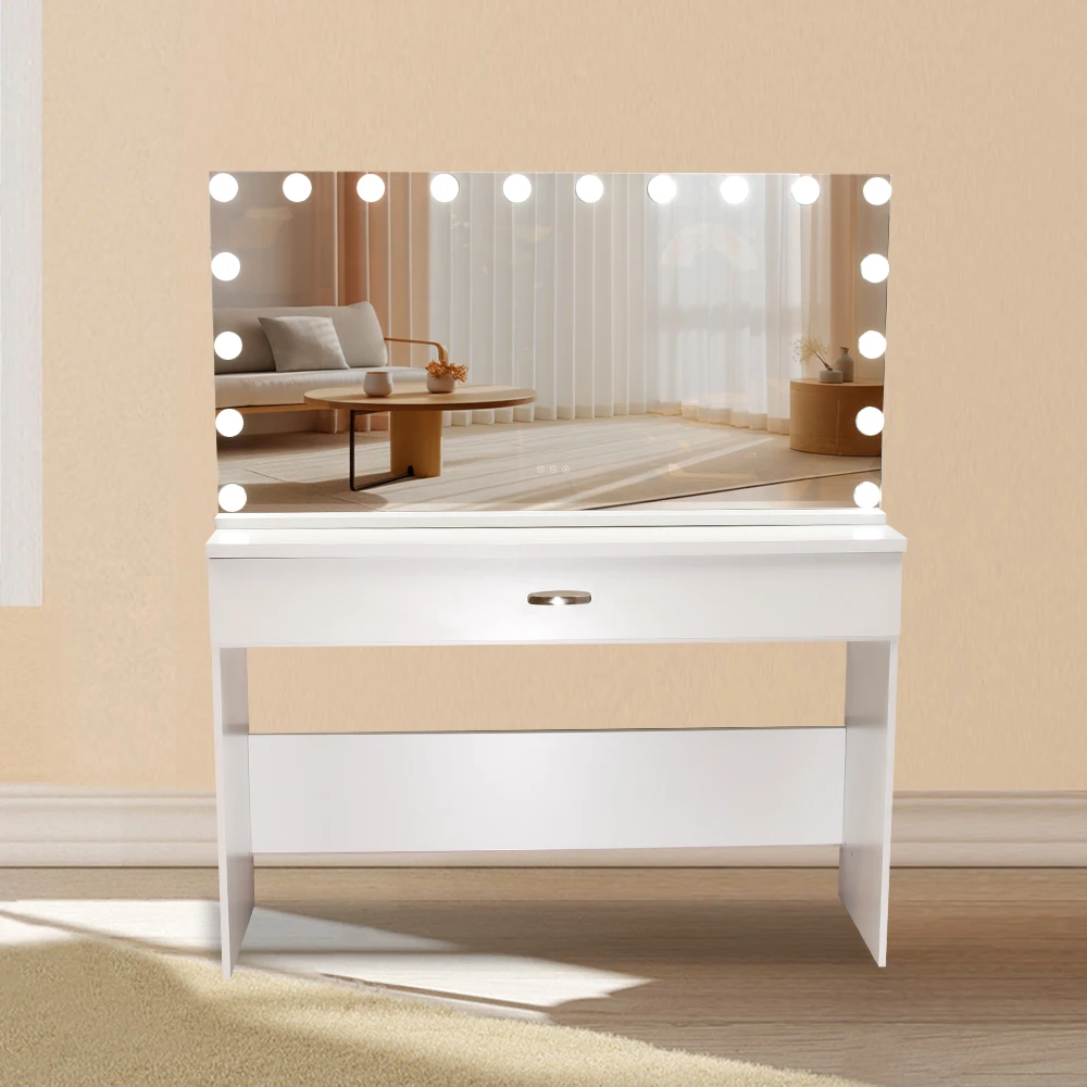 Decoration Luxurious Dresser Large Drawers Mdf Wood Modern Bedroom Vanity Dressing Table With Hollywood Mirror