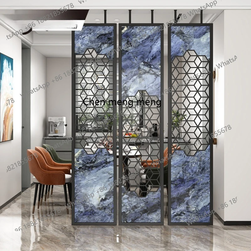 

Light luxury high-end new Chinese metal screen art living room entry block creative entrance partition