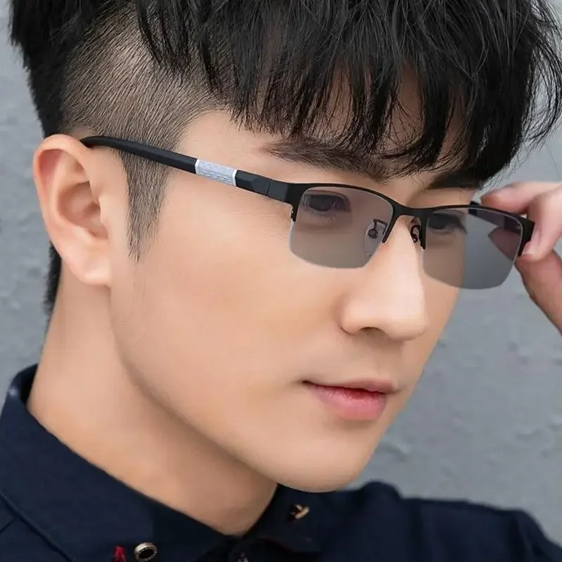 Luksusowe męskie okulary przeciwsłoneczne moda metalowa półramka biznesowe okulary fotochromowe mężczyźni kobiety Outdoor Sports okulary przeciwsłoneczne UV
