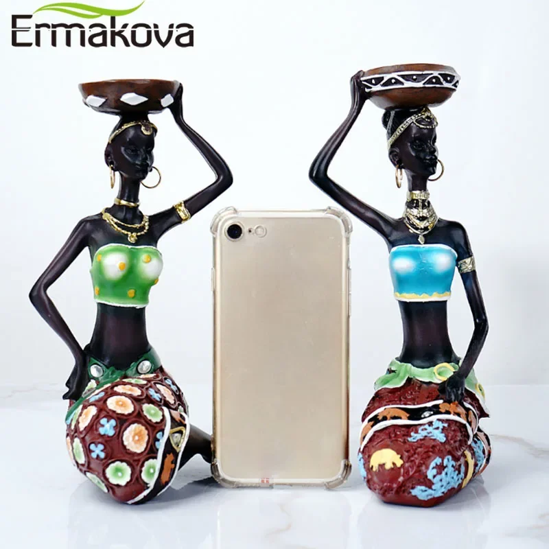 ERMAKOVA Statue Sculpture Candleholder Woman African Figurines Candle Holder For Dining Room Decoration Desk Accessories