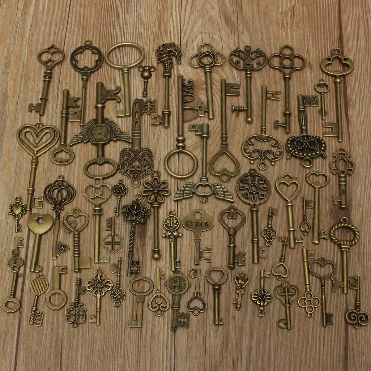 Juego de llaves de esqueleto Vintage de bronce antiguo, accesorios hechos a mano, colgantes de collar, suministros para hacer joyas, 69 piezas