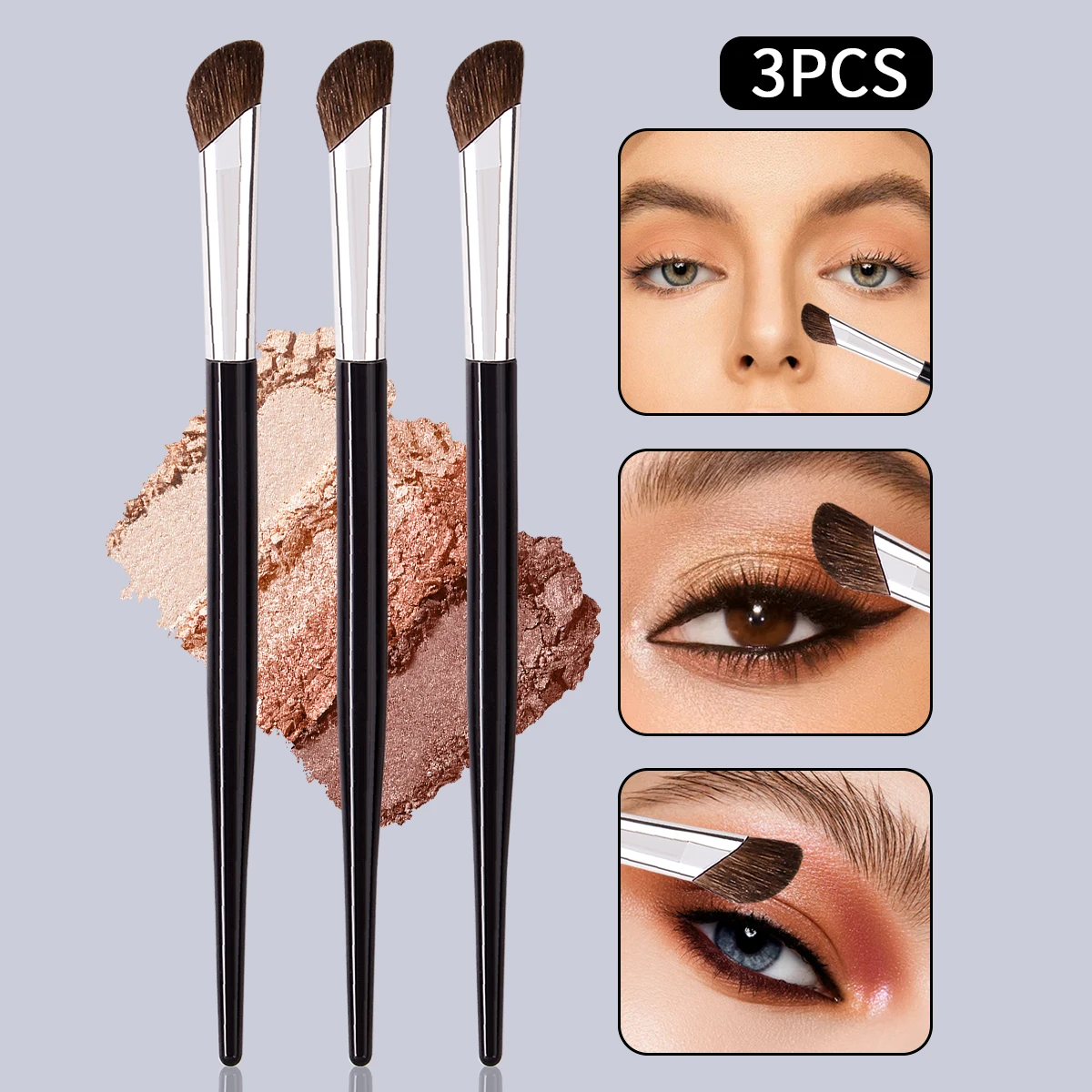 แปรงแต่งหน้ารูปเคียว 3 ชิ้น, แปรงคอนทัวร์ขนม้าเนื้อนุ่ม, แปรงอายแชโดว์, แปรงแต่งหน้าอเนกประสงค์สำหรับมือใหม่