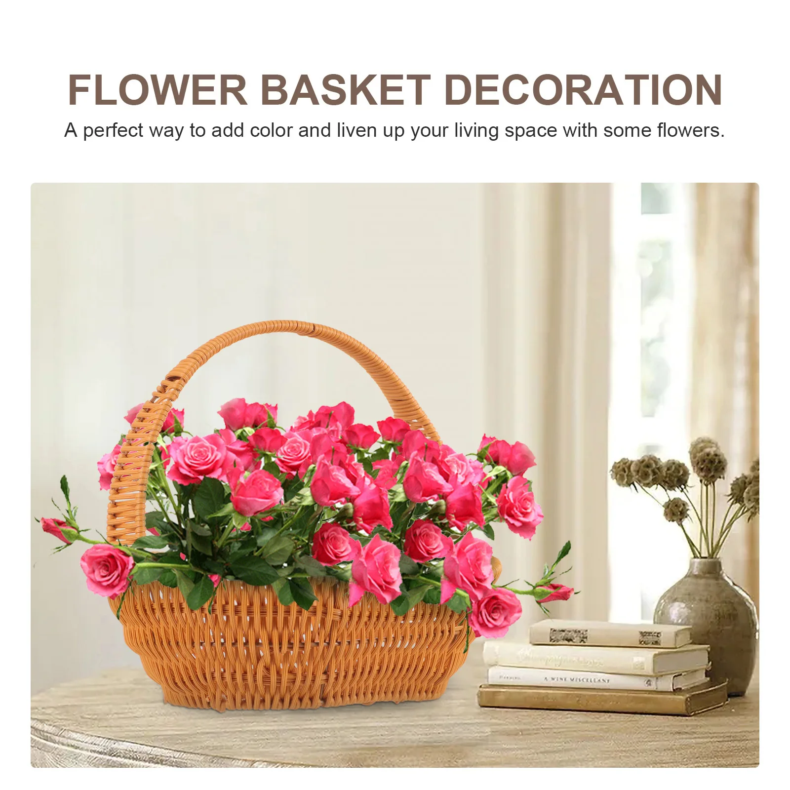 

Decorative Flower Basket Premium Plastic Woven Design Home Decor Living Room Bedroom Hand-Woven Flower Holder For