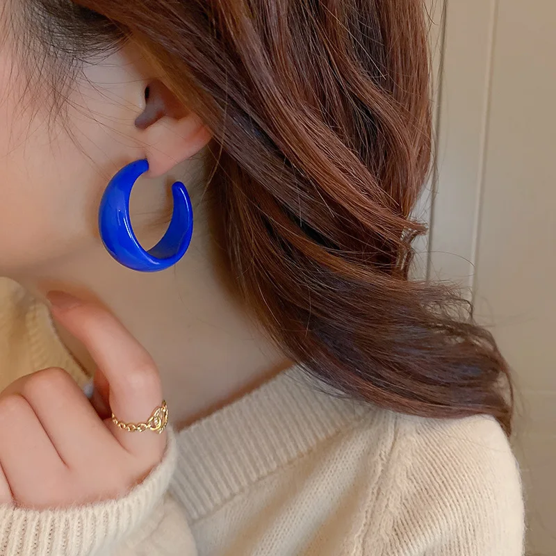 Fashion Vintage Acrylic C Shaped Hoop Earrings For Women Geometric Big Statement Female Earrings Korean Trendy Stud Jewelry Gift