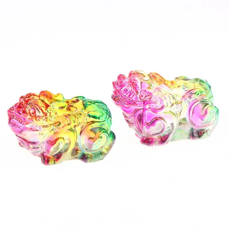 Colorful Crystal Pixiu Sculpture Hand Carved Smooth Edges Feng Shui Wealth Talisman Decor for Home Office Desktop