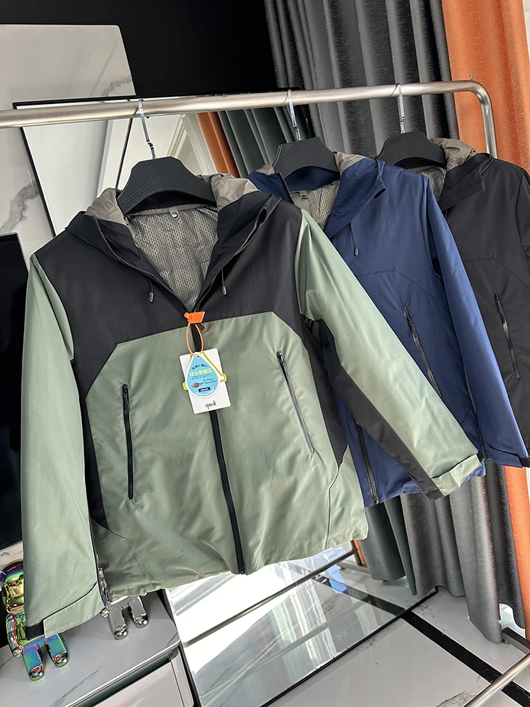 Men's Winter Outdoor Windproof Water-resistant Patchwork Warm Hooded Cotton Jacket Fashionable All-match Thickened Long Sleeve