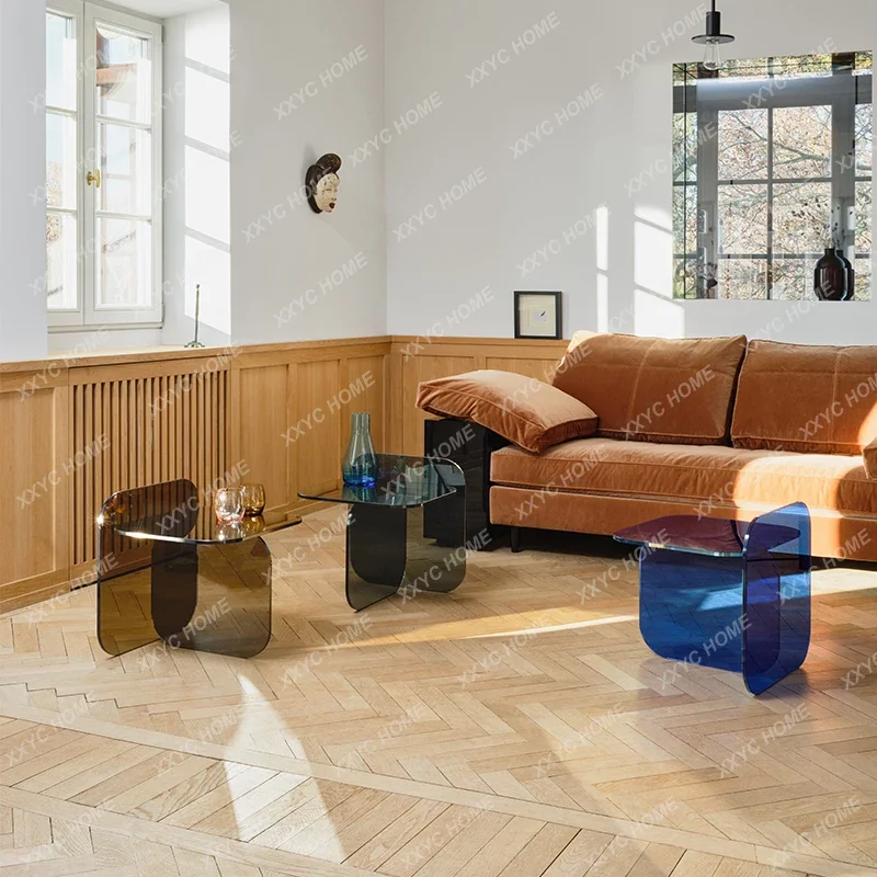 Nordic Tempered Glass Coffee Table Designer Side Table Small Apartment Living Room Modern Minimalist Corner Table round