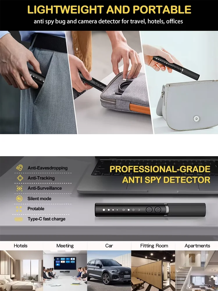 Upgraded AI Privacy Guard: Hotel/Car Spy Sweeper, Infrared & Magnetic Detection, 45H Endurance, Shockproof, Simple 2-Button