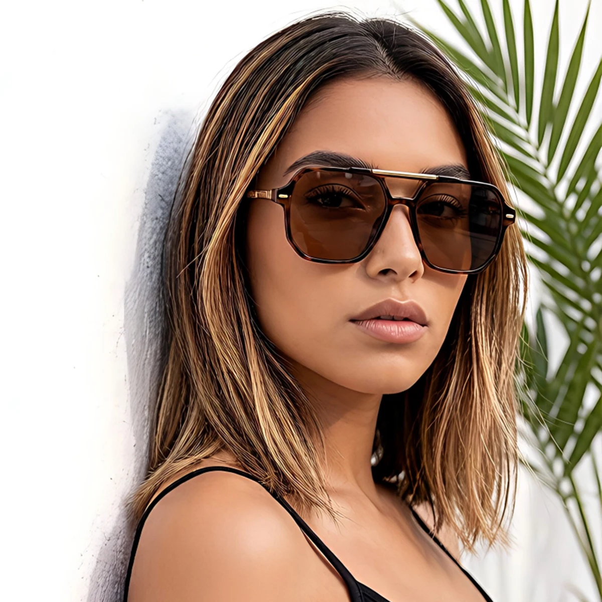 S21 Übergroße Retro Trendy Pilotensonnenbrille Damen Herren 70er Jahre Quadratischer Rahmen Sonnenbrille VOPHA