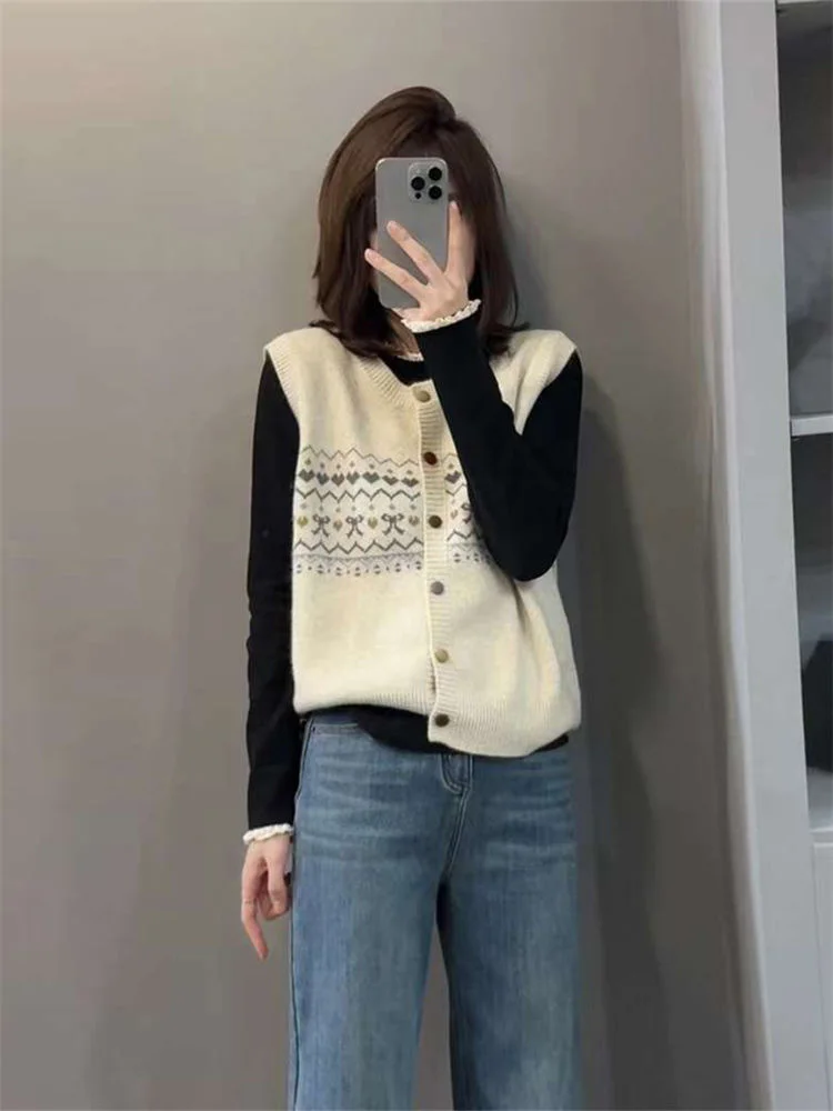 

Остров обозрения, антивозрастной жилет для колледжа, топ, женский вязаный базовый слой, круглый Ne Svel irt, осень-зима, моя