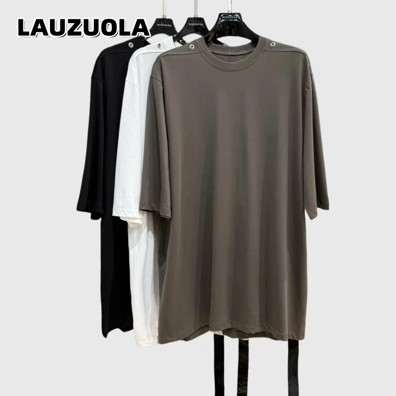 Men Dark Gothic Oversized Long T Shirt Shoulder Button Detail 3/4 Sleeve Loose Fit Streetwear Hip Hop Tee Tops