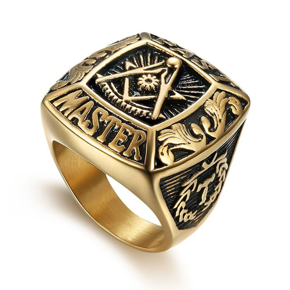 European And American Cross-border Religious Jewelry Freemason AG Logo Square Titanium Steel Ring Stainless Steel Ring