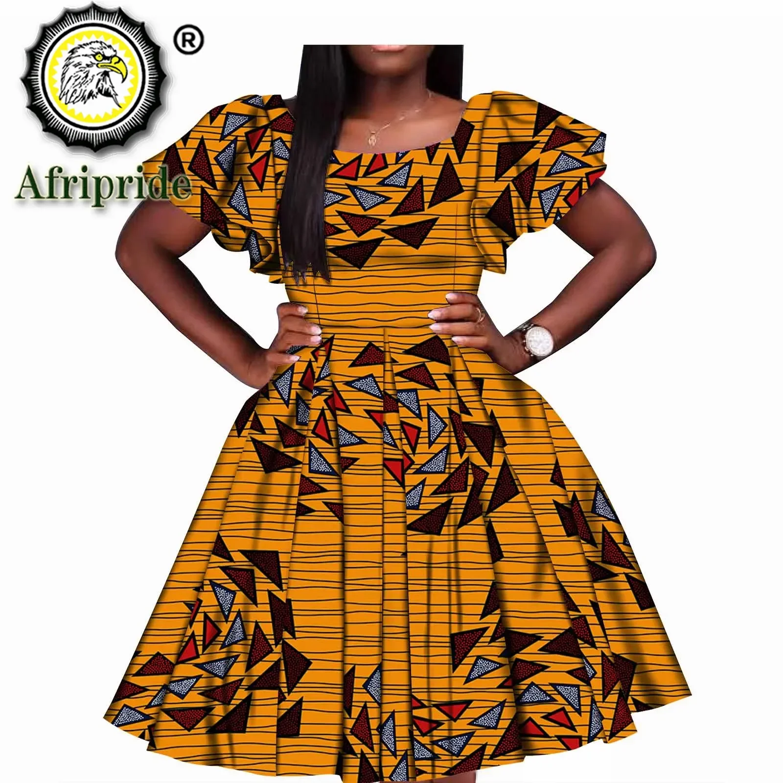 African Dresses for Women Vintage Polka Dot Dashiki Print Retro Women Spring Short Sleeve Plus Size Slim Fit AFRIPEIDE S1925021