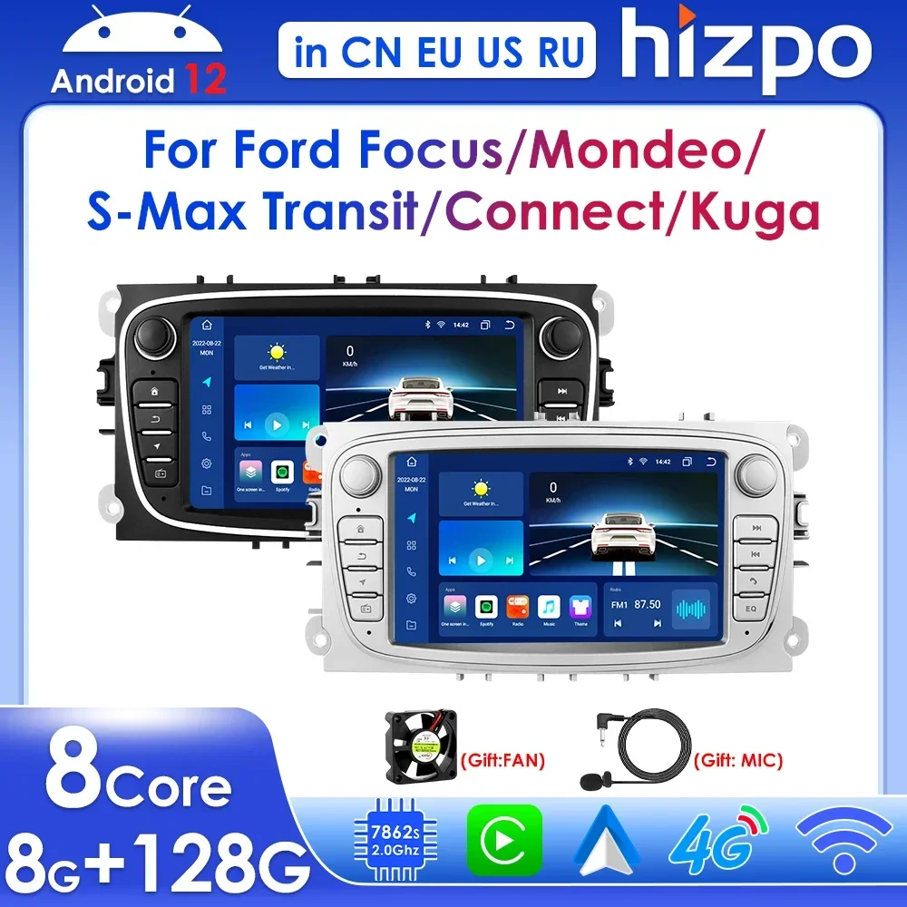 Hizpo 2 Din Car Radio Multimedia Player for Ford Mondeo Focus C-MAX Galaxy Transit Connect Kuga Android Carplay GPS Navi RDS DSP