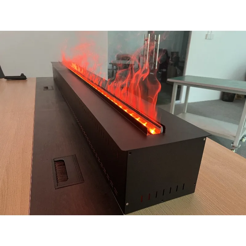 Camino elettrico moderno per interni 3D LED Finto fiamma Inserto per legna Montaggio a parete Acciaio per vapore d'acqua 3D per zona pranzo