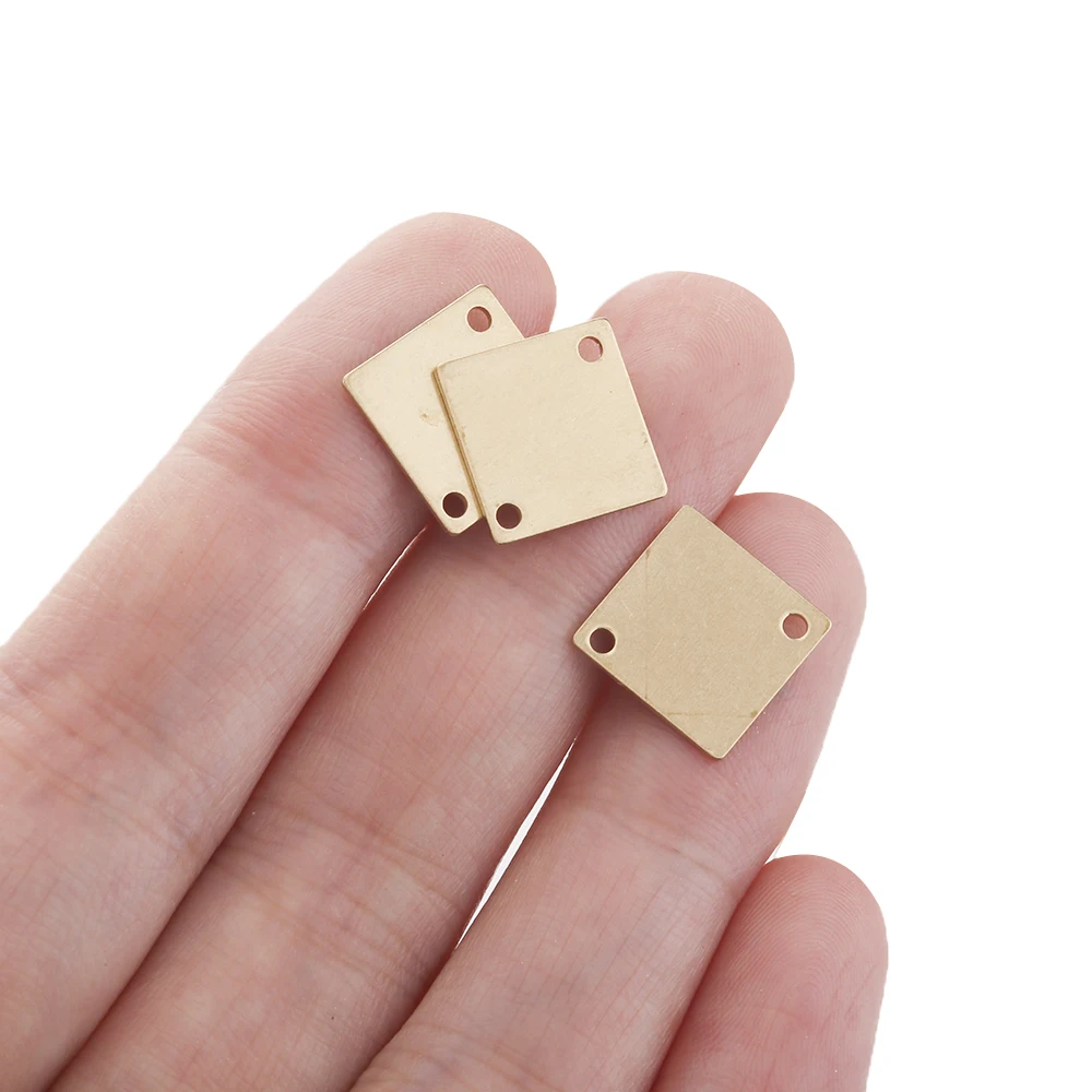 20pcs Raw Brass Square Blank Tag Stamping Charms 2 Hole Connector Pendant For Necklace Earrings Jewelry Diy Craft Making