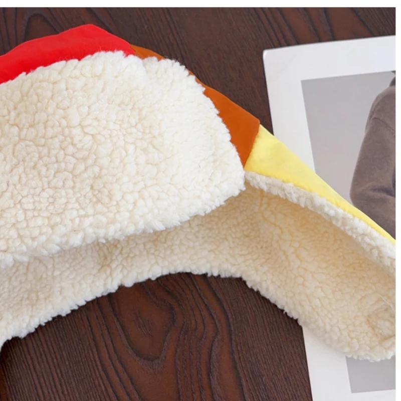 Korean Color-blocked Padded Flying Bomber Hats Winter Men's and Women's Outdoor Warm Ear Protection Riding Ski Lei Feng Hat