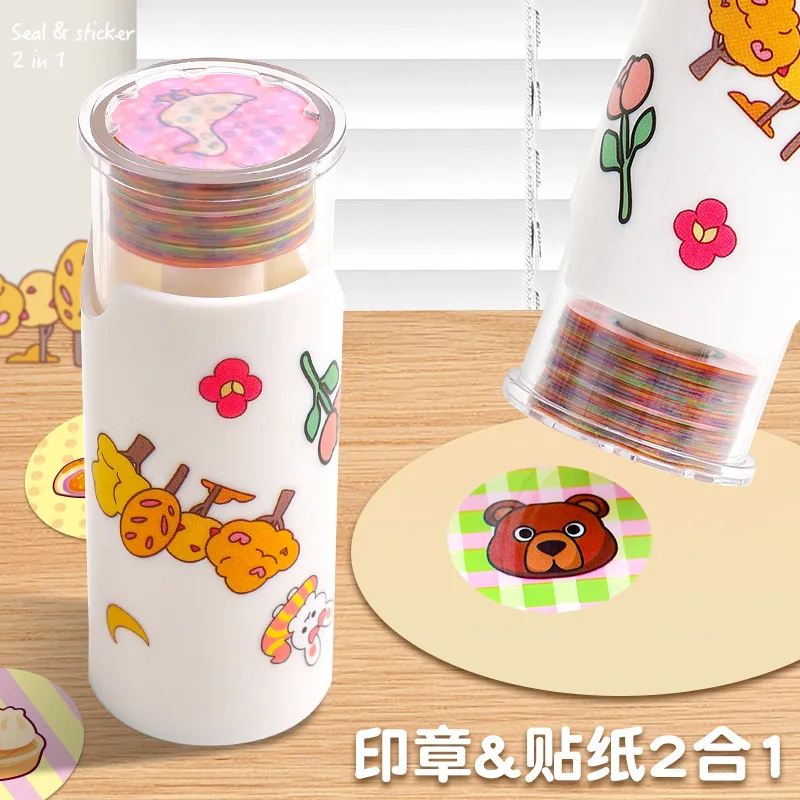 

1pc Kids Stamp Maker Press & Stick Magic Reward Seals Early Education Tool with Cartoon Stickers Bulk Supply