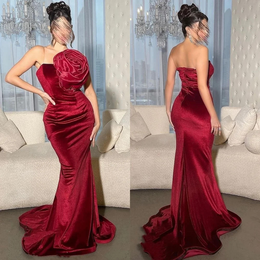 

Customized Matching Velour Handmade Flower Mermaid Strapless Long Dresses Fashion High Quality Sparkle