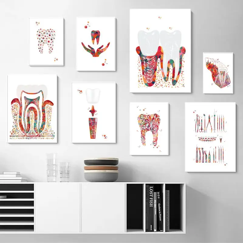 Dental Care Wall Art Posters And Prints Teeth Watercolor Canvas Painting Anatomy Oral Care Picture Dental Clinic Decor