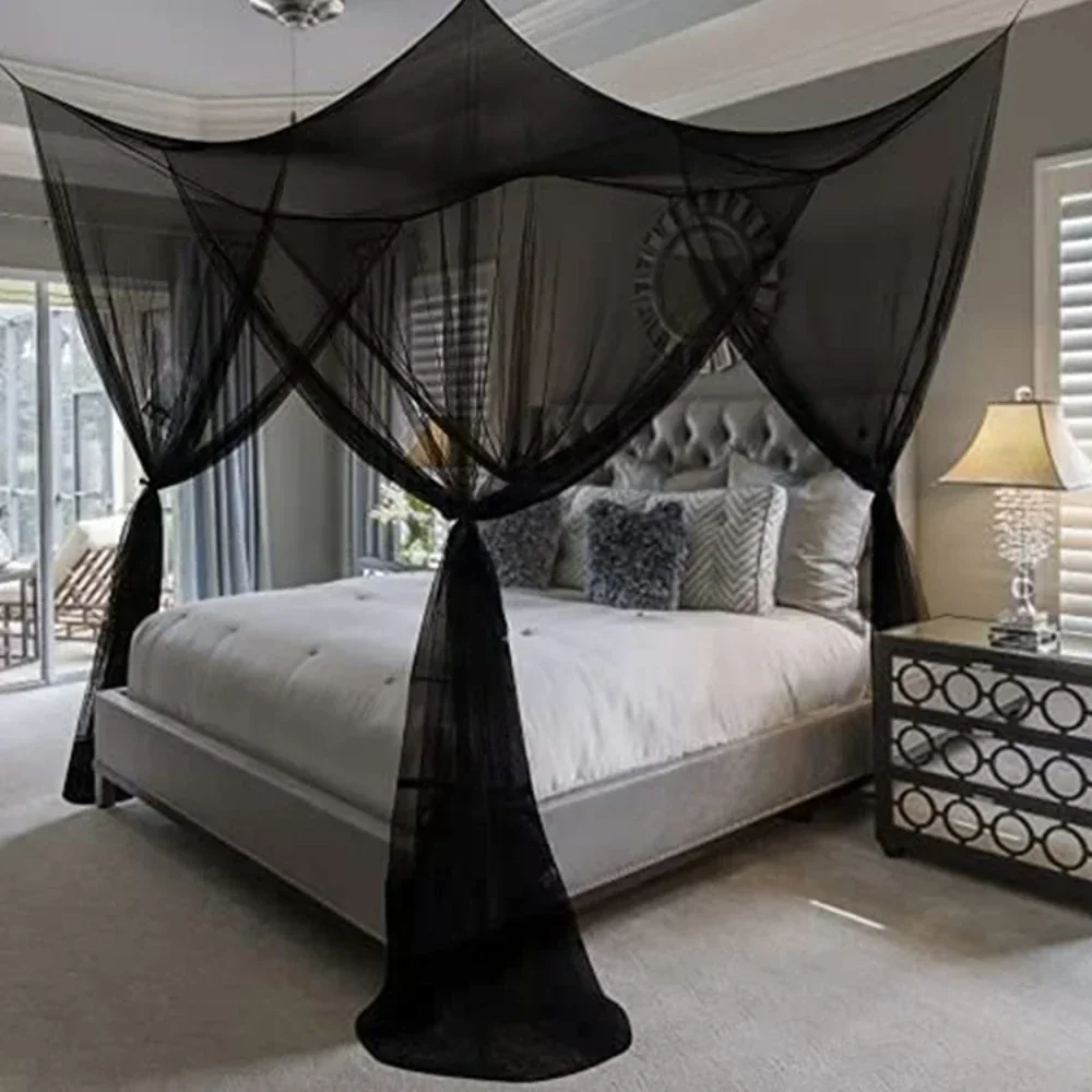 1PC Mosquito Net Cotton Four-Door Square Canopy - King/Queen Double Bed Size Elegant White Palace Netting Prevent Insect Net 모기장