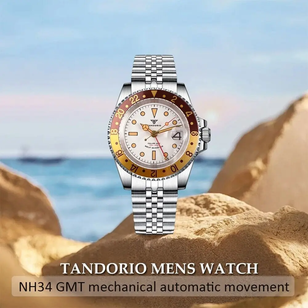 

Tandorio NH34 40mm Automatic Mens Watch GMT White Dial Sapphire Crystal Date