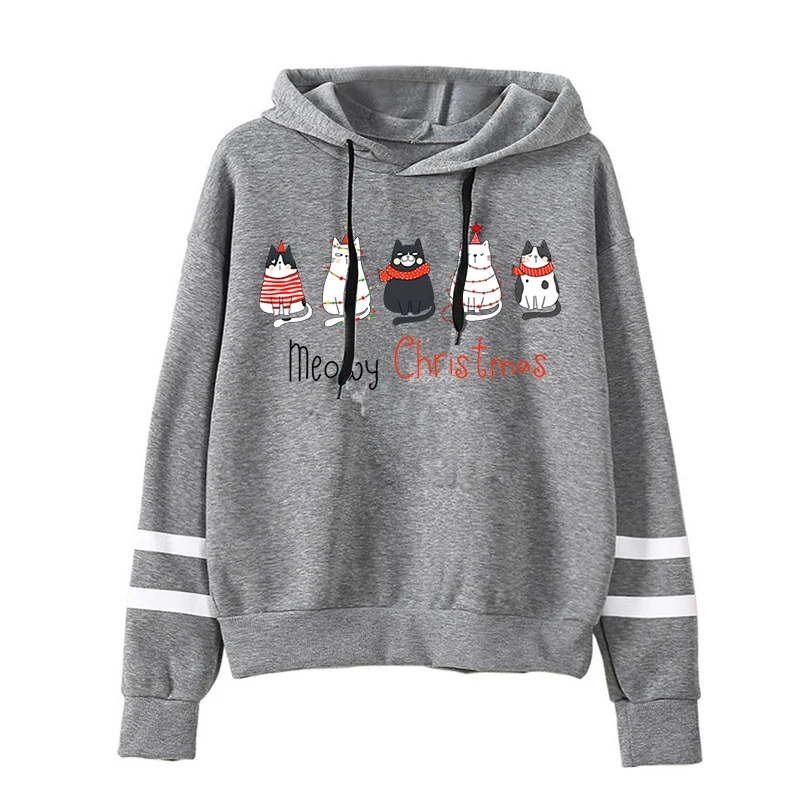 Cute Cat for Christmas and New Year Hoodie Harajuku Hip Hop Graphic Oversized Hoodie Sweatshirt Womens Pullover Hoodie Clothes