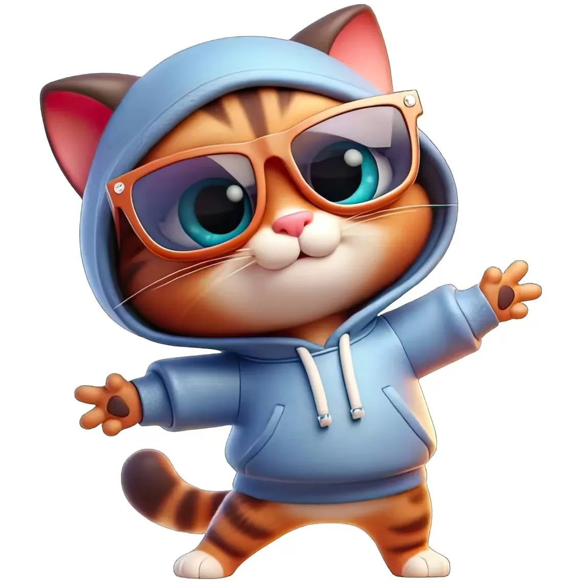 Cute Funny Cat in a Hoodie Sticker, Wall Stickers, Bright Wall for Home, Cabinet, Door, Refrigerator Decoration, Vinyl Car Decal