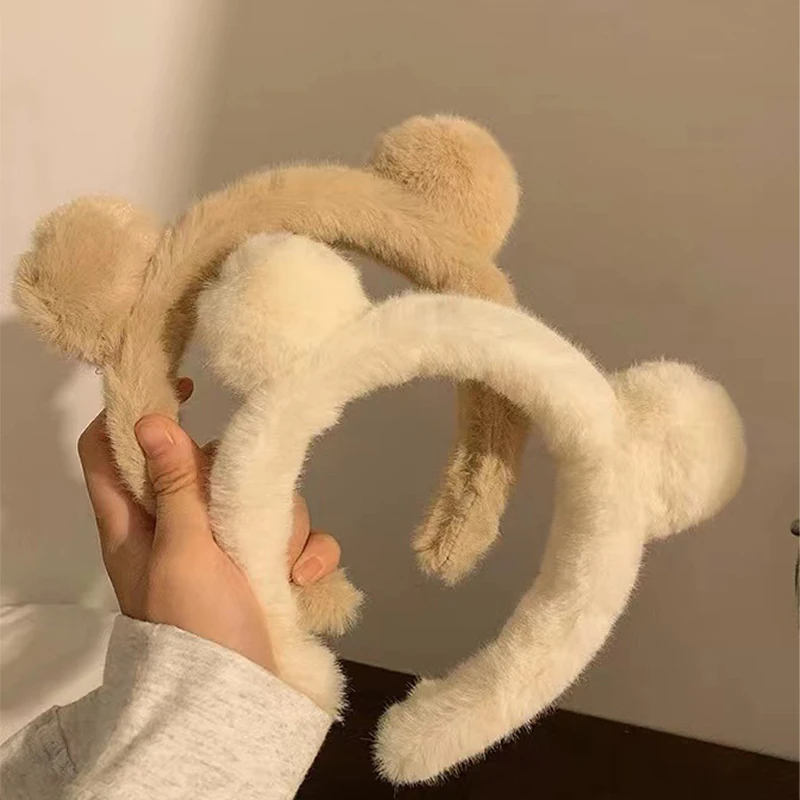 

New Cute Cartoon Plush Bear Ears Headband Head Hoop Headdress Hair Accessories Girl Heart Cute Plush Hair Ball Headband