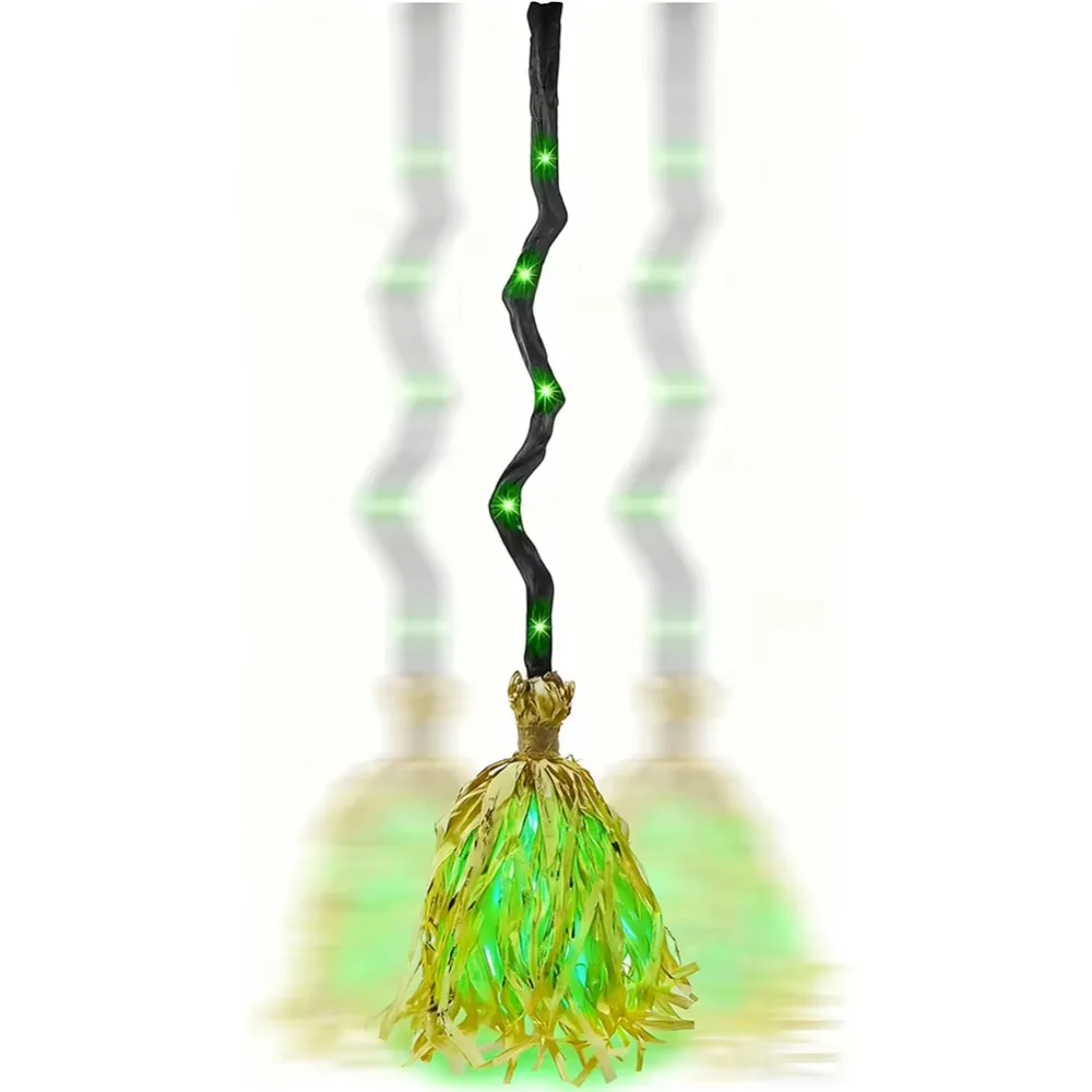 Glowing Animated Dancing Witch Broom Bendable Stick Movable Halloween Magic Witch Broomstick Walking Feet with Sounds