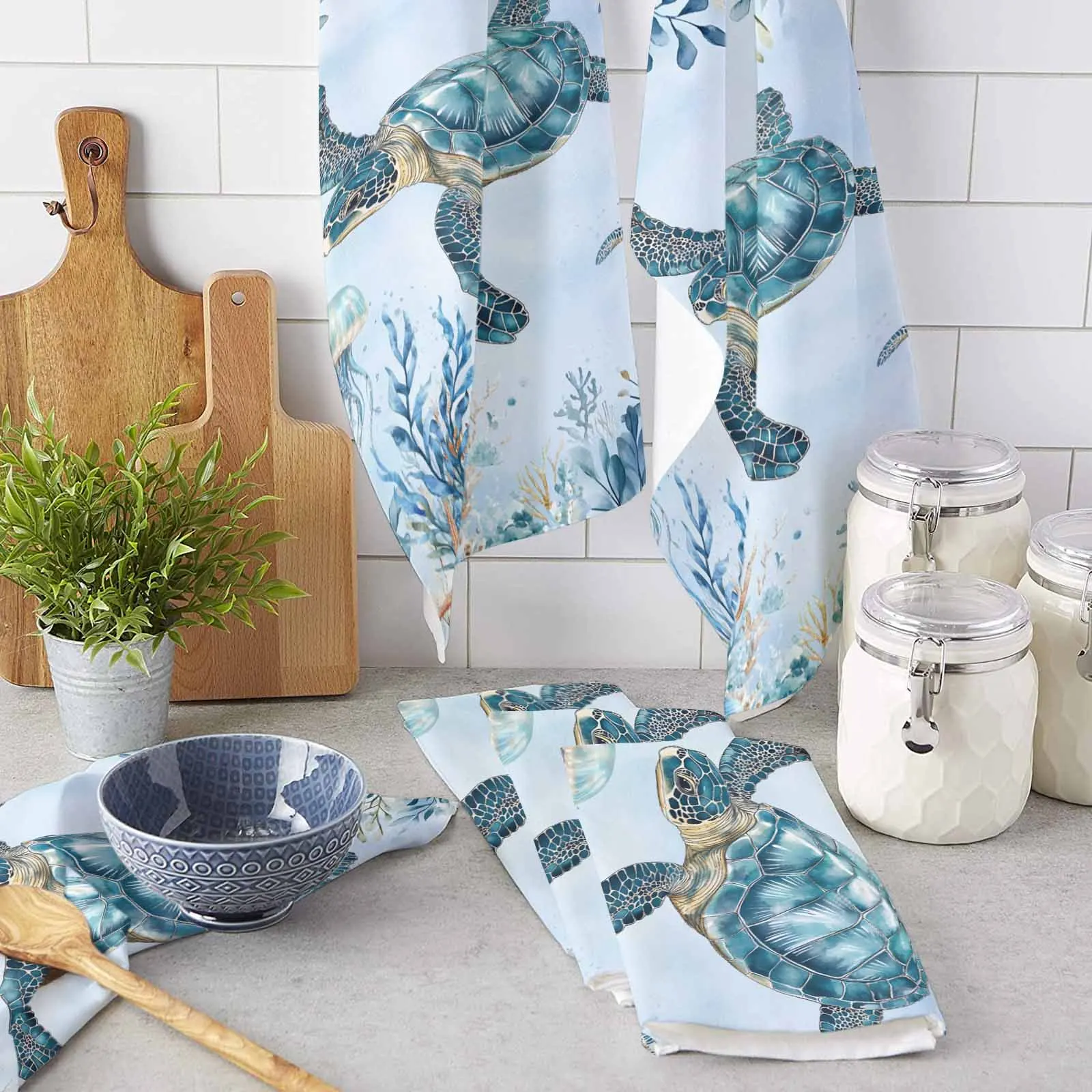 

Summer Turtle Marine Life Microfiber Kitchen Dish Cleaning Tool Towels Absorbent Rag Household Tea Cloth