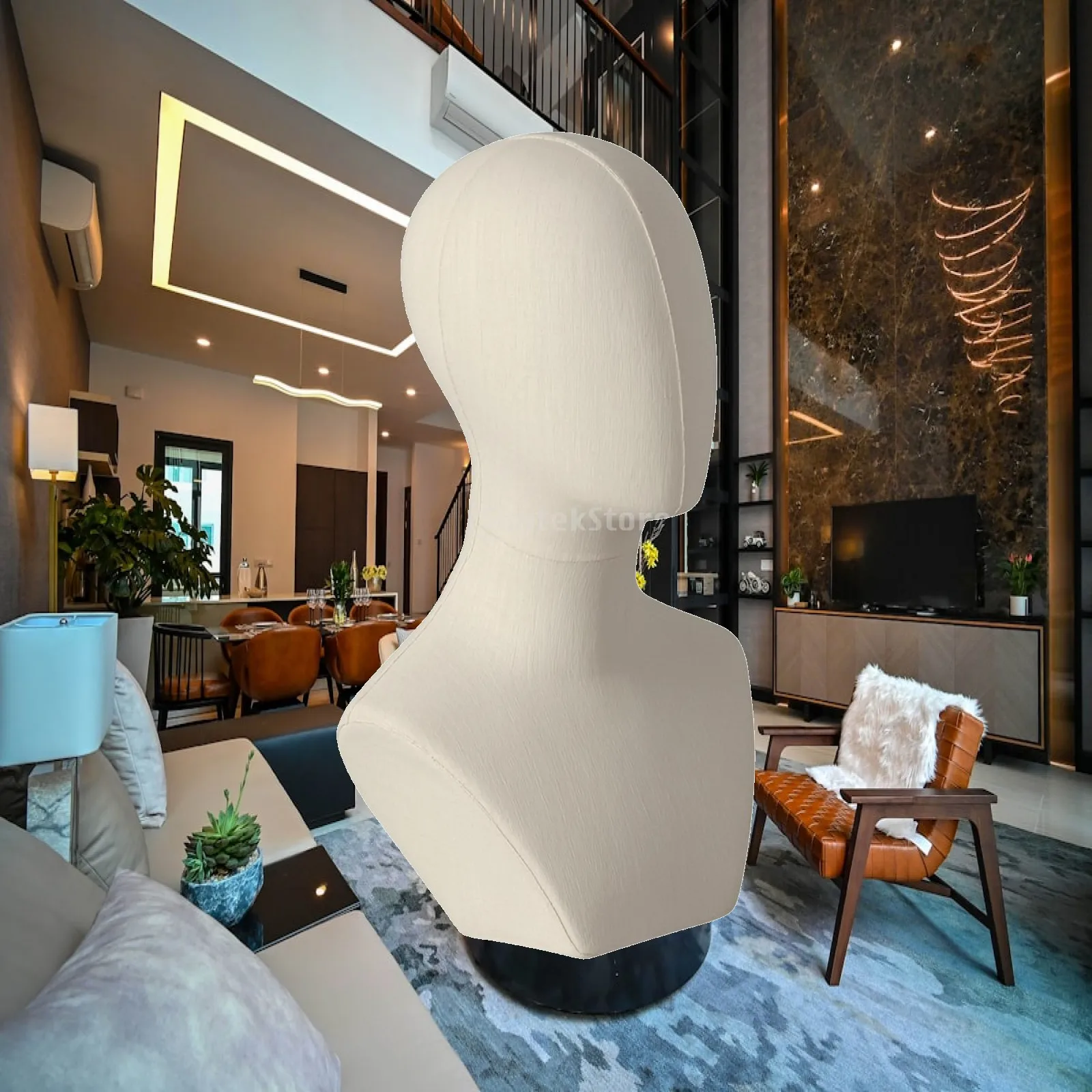 Complete Mannequin Head with Base for Hat Display Shop Counter Studio Photography PE Material Ecru Textured Finish Showcases