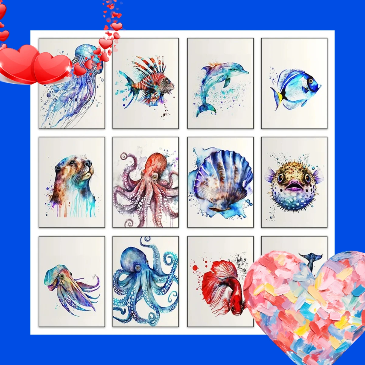 Glow of the Deep – Watercolor Angler Fish Octopus Dolphin Jellyfish Puffer Frameless Canvas for Room Home Decor Gift 2026