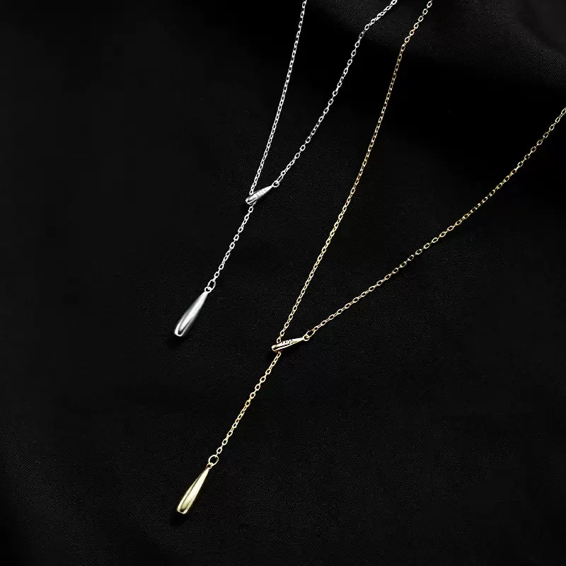Minimalism Trendy Sterling Silver Tassel Three-dimensional Water Drop Pendant Necklace for Women Korean Collarbone Chain Jewelry