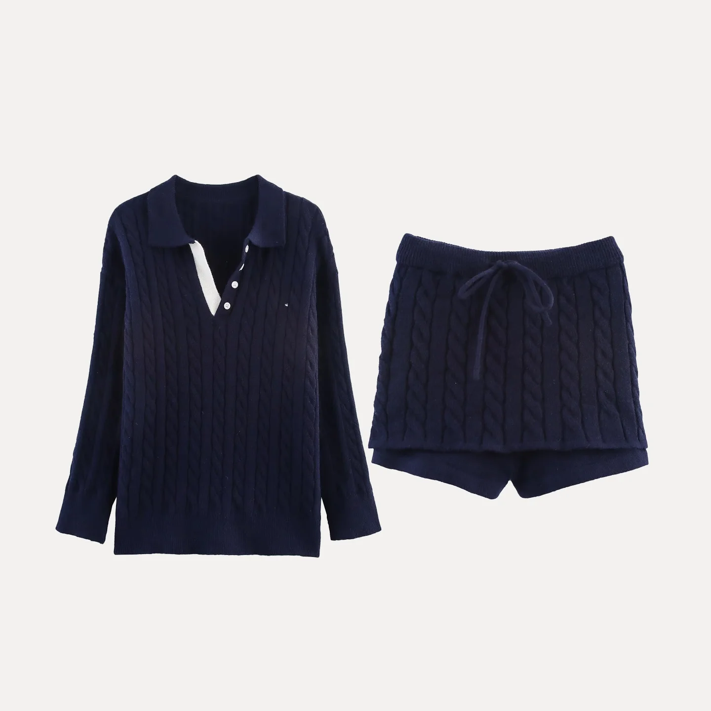 2025 Autumn New Women's Knitted Pure Color Embroidered Skirt Pants Set Faionable Casual Commute Outfit Two-Piece Ensemble