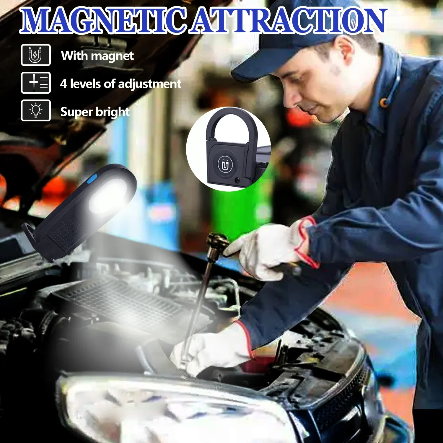 COB LED Work Light Portable Flashlight Auto Repair Lights Torch Lantern with Tail Magnet Hook