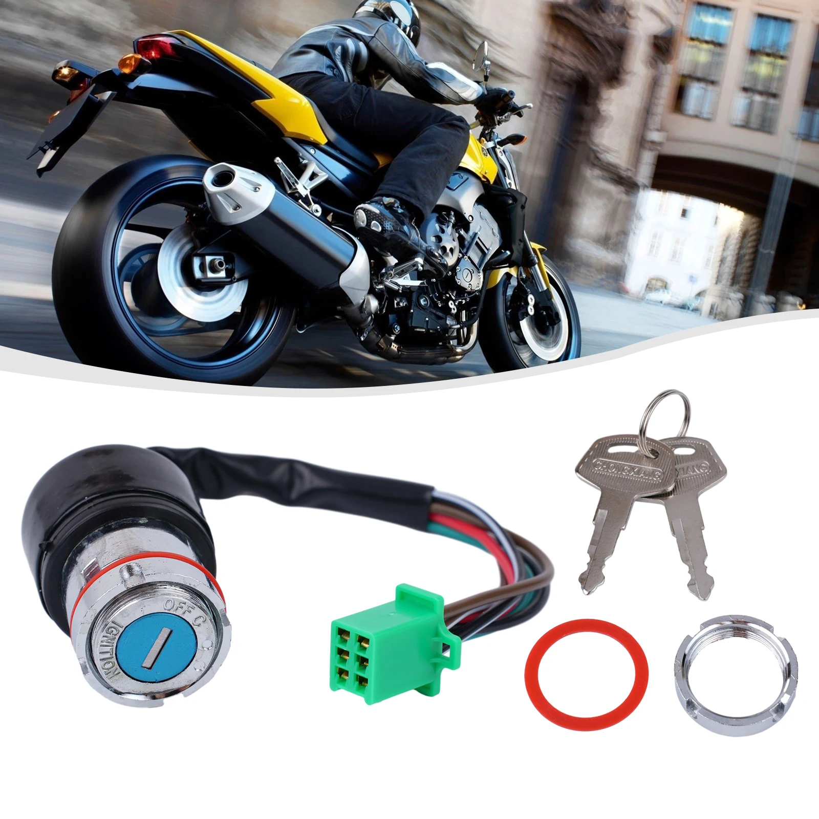 6 Wire  Motorcycle Ignition Key  Switch 2 Keys Set  50CC 90CC 110CC 125cc  Hot Sale  Ignition Key Switch And Keys