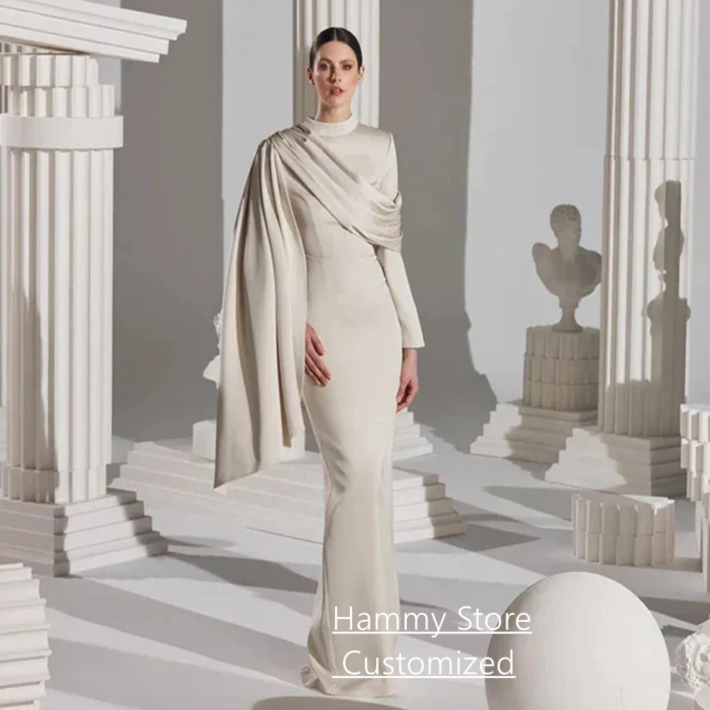 

Скромное вечернее платье по индивидуальному заказу с высоким воротом и длинными рукавами, плиссированной длиной до пола, вечернее платье в Саудовской Аравии, арабские платья для выпускного вечера