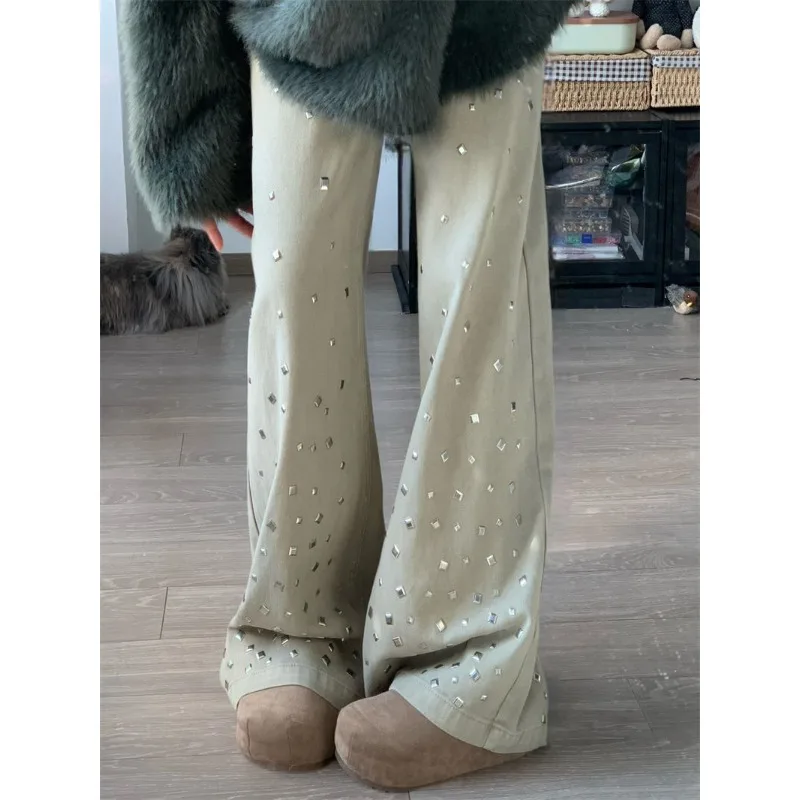 Pantalon taille haute ample et ajusté, nouveau Style rétro diamant, jambes larges, longueur au sol, automne 2025