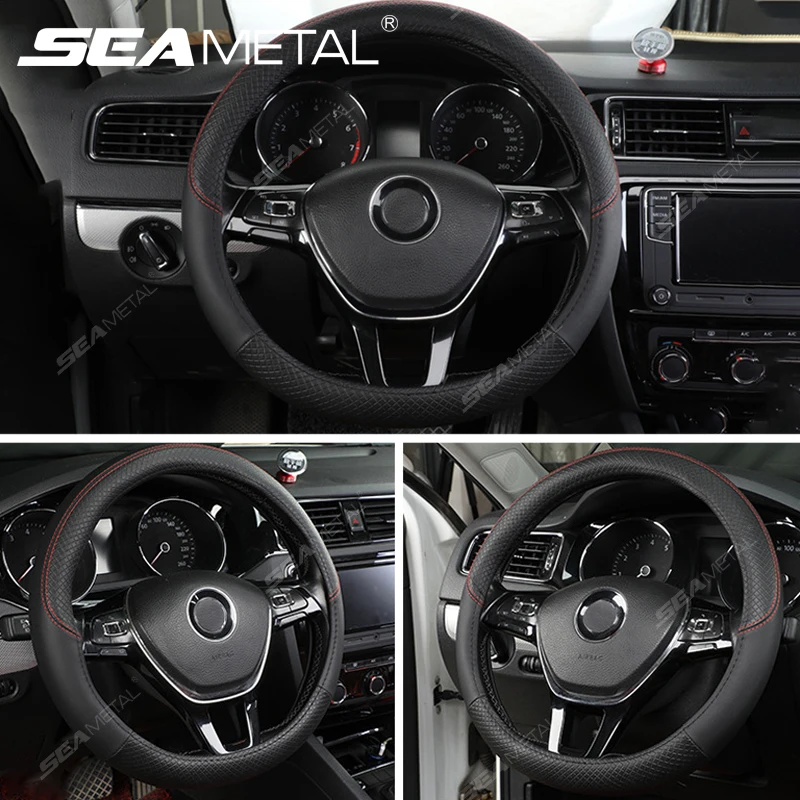 SEAMETAL Full-Wrapped Steering Wheel Cover Anti Scratch Steer Wheel Protector Cover Non-Slip Breathable Universal for 37-39cm