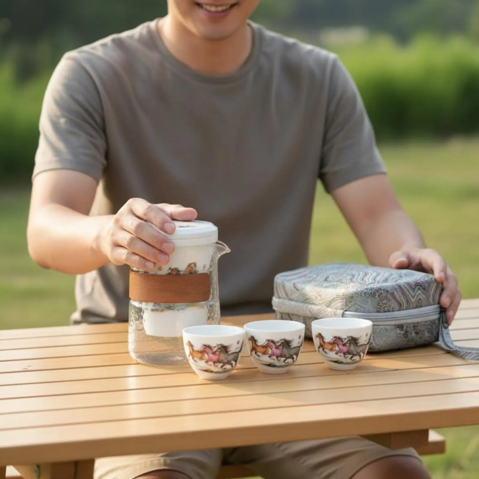 Portable Tea Brewing Set Compact Gongfu Tea Set Drinkware Easy to Carry Food-Safe Glaze for Outdoor