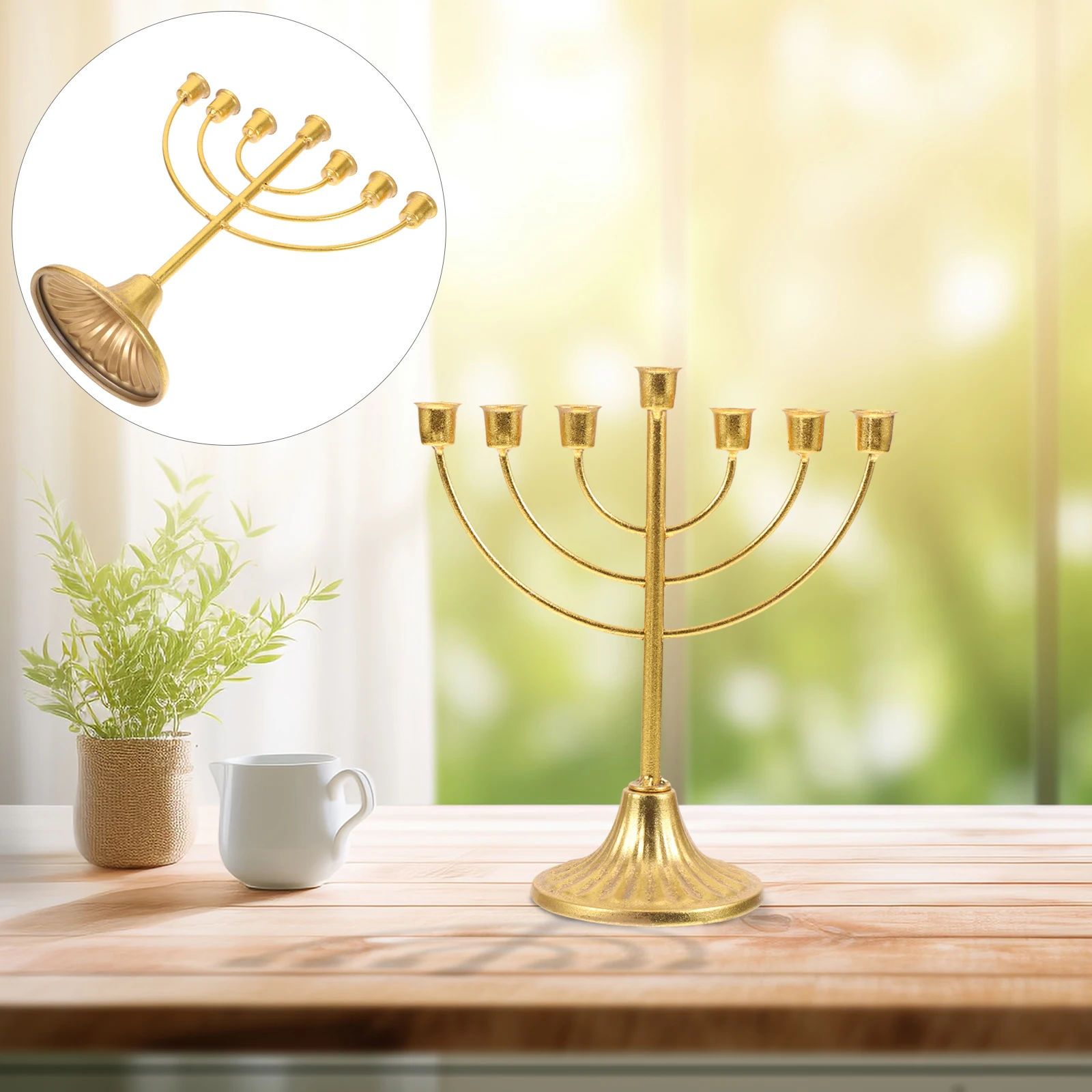 Multi-Head Holder Vintage Iron Hanukkah Decor Golden Festival Decoration For Home Desktop Tabletop Jewish