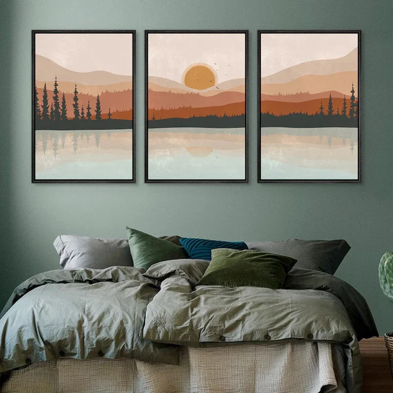 

Wall Art Set of 3 Poster Sunset Forest Landscape Painting Abstract Illustrations Modern Art Minimalist Living Room Wall Decor