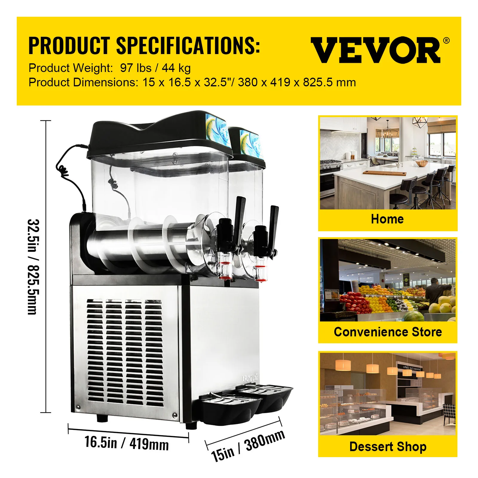 VEVOR Macchina Granita da Banco 2x12 Litri Serbatoio Doppio Elettrica da Cucina, Macchina Commerciale per Sorbetto Frappè Crema di Caffè Smoothie 2 Serbatoio da 24L