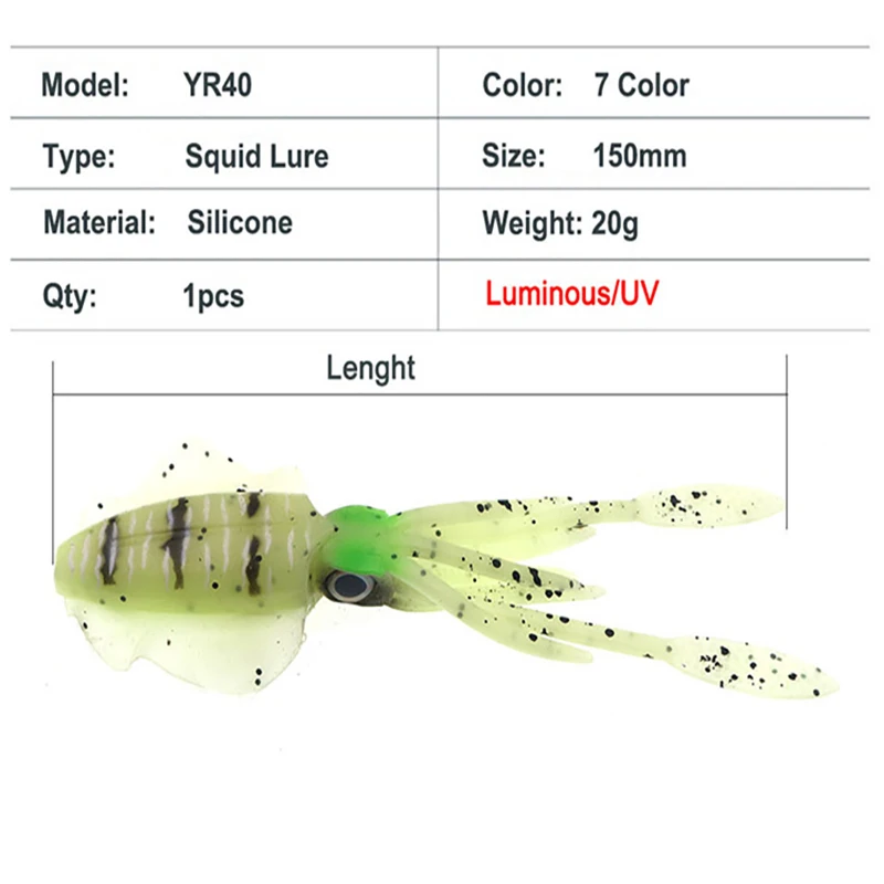 ZUKIBO Squid Soft Fishing Lure 60g Octopus Jig Lure Silicone Luminous Artificial Bait Wobblers for Pike Bass Trout — zdjęcie 5