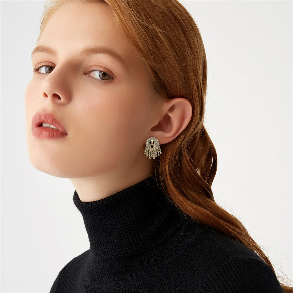 

Ghost Stud Earrings Gothic Sparkly Crystal Skull Ear Rings White Rhinestone Halloween Ghost Earrings Halloween Jewelry Gift