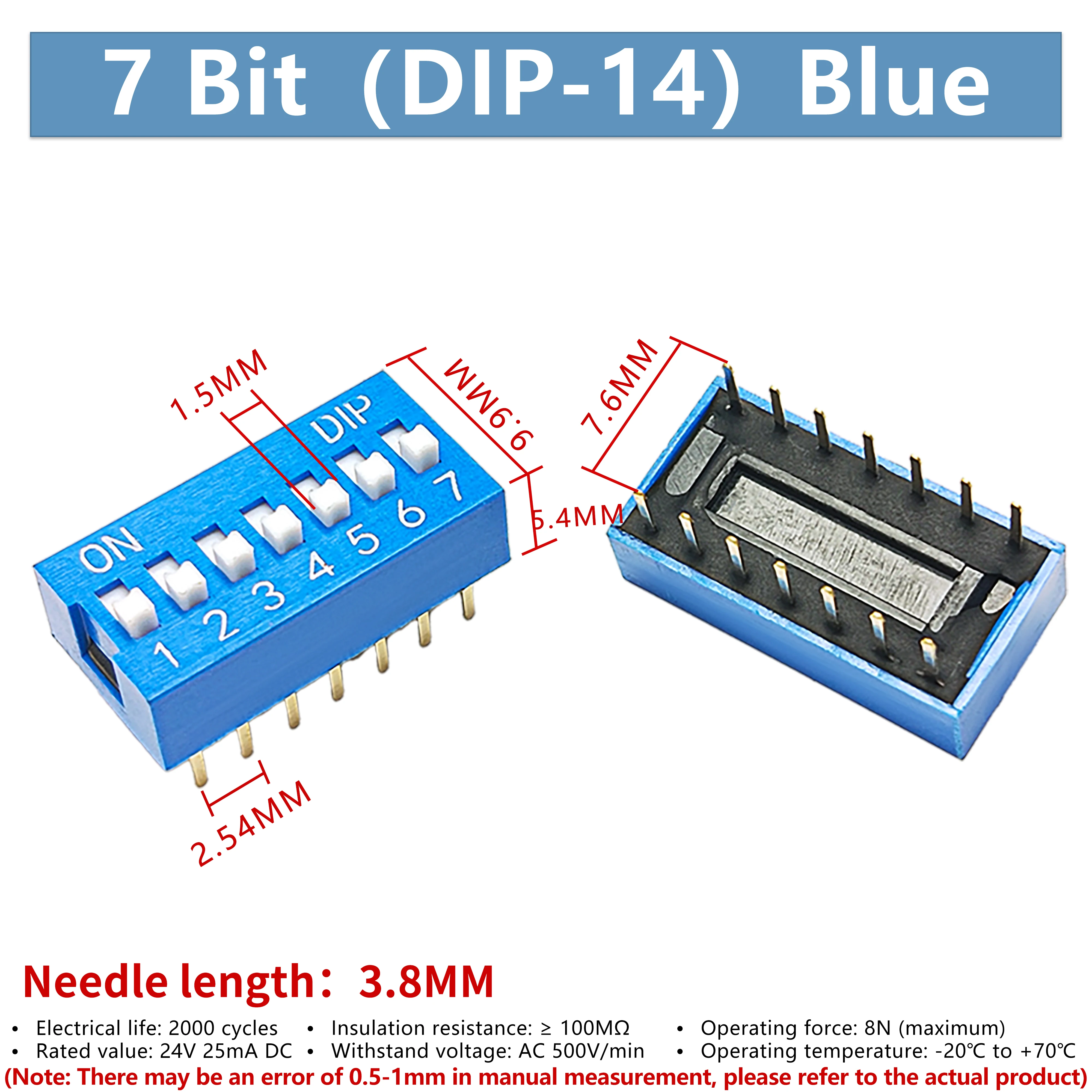 DSWB07LHGETB 2.54mm spacing 7-position direct insertion DIP/flat toggle switch blue 10