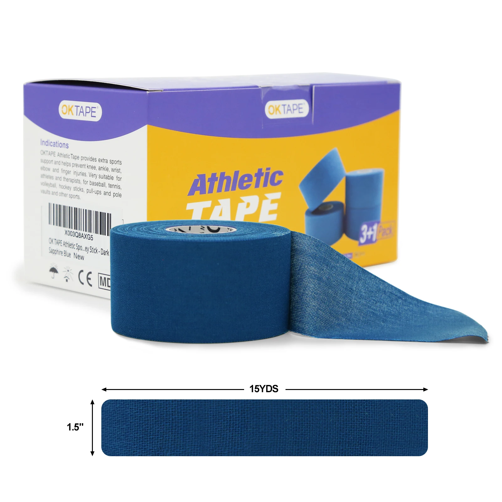 OK TAPE Athletic Sports Tape 4 Rolls Sweat Proof Tape Athlete First Aid Injury Wrap, Fitness Ankles Wrist on Bat, Hockey Stick