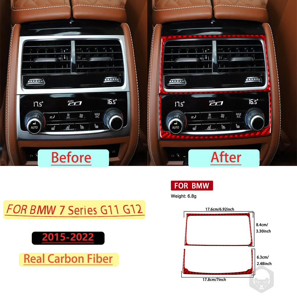 For BMW 7 Series G11 G12 2015–2022 Car Rear Air Vent Frame Trim Red Real Soft Carbon Fiber Car Accessories Decoration Stickers